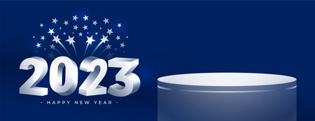 3d podium platform and 2023 text on new year festival banner vector