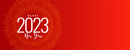 happy new year 2023 red banner with firework vector