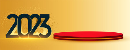 2023 new year golden banner with 3d podium platform vector