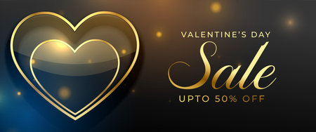 sale banner for valentines day event with golden hearts vectorのイラスト素材