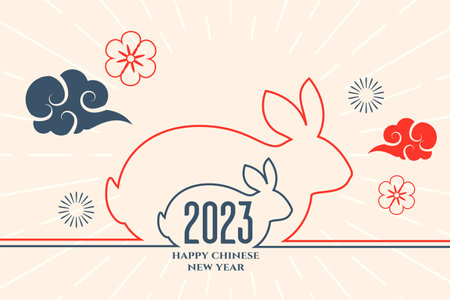 minimalistic 2023 year of rabbit greeting card in line style vectorのイラスト素材