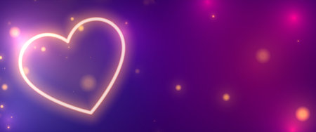 valentines day shiny banner with glowing neon heart vectorのイラスト素材