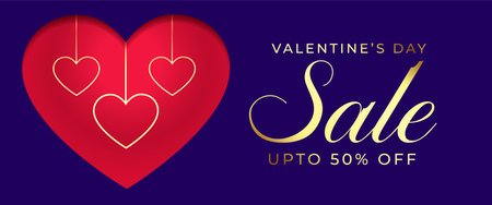 valentines day sale and discount banner with hanging hearts vectorのイラスト素材