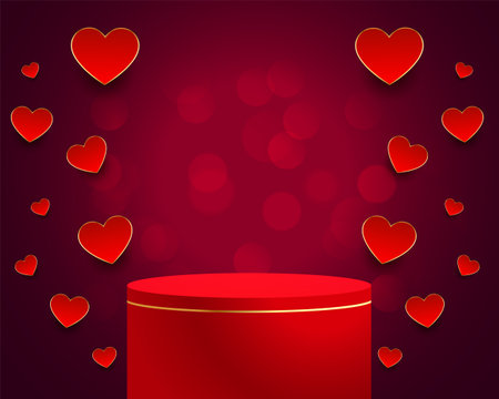 valentines day lovely card with 3d podium and love hearts vectorのイラスト素材