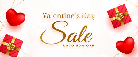valentines day sale and discount banner with giftbox design vectorのイラスト素材