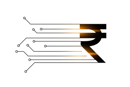shiny indian rupee sign in digital technology concept vectorのイラスト素材