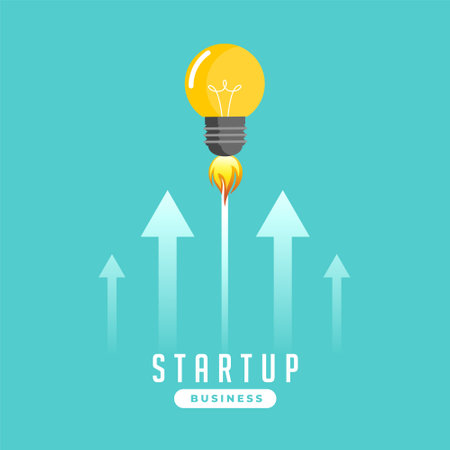 startup business idea concept with yellow light bulb symbol vectorのイラスト素材