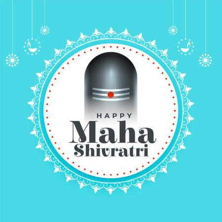 happy maha shivratri devotional card with lord shiva shivling vectorのイラスト素材