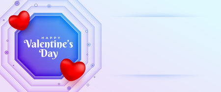 valentines day wishes banner with 3d hearts and text space vectorのイラスト素材