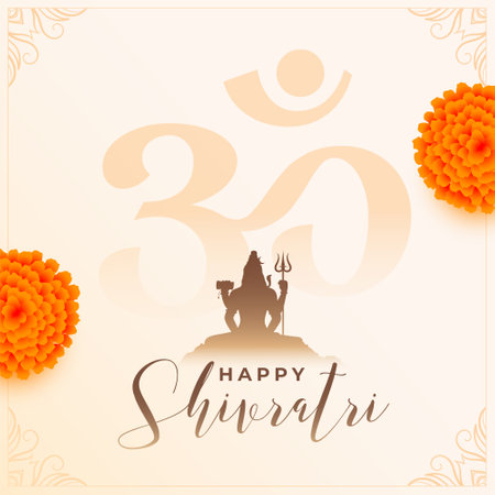 maha shivratri greeting with om mantra and marigold flower vectorのイラスト素材
