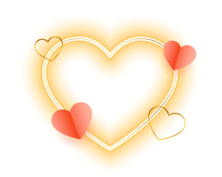 paper hearts valentines day love background with neon frame vectorのイラスト素材