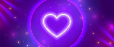 glowing neon love heart banner with text space and light effect vectorのイラスト素材