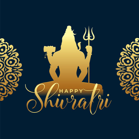 happy lord shiva maha shivratri golden greeting card design vectorのイラスト素材