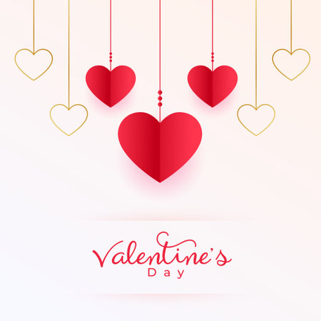valentines day greeting card with paper style hanging hearts vectorのイラスト素材