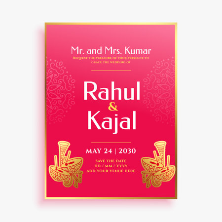 indian bridal and groom invitation template for the big day celebration vectorのイラスト素材