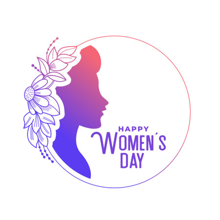 happy women's day background with hand drawn flower and lady face vectorのイラスト素材