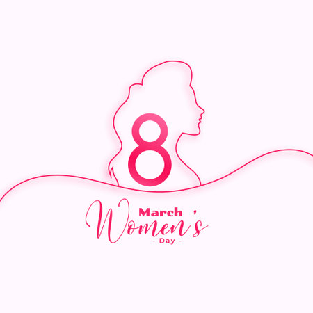 march 8th international women's day card with line style lady face vectorのイラスト素材