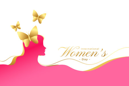 happy women's day lovely card with golden butterfly and female face vectorのイラスト素材