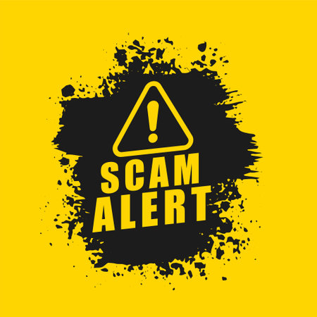 grungy style scam alert yellow background keep your data protected vectorのイラスト素材