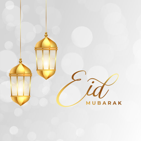 eid mubarak islamic lantern background with bokeh effect vectorのイラスト素材