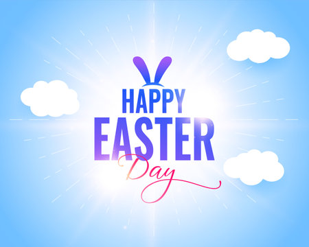 happy easter festival background with rabbit ear and clouds vectorのイラスト素材