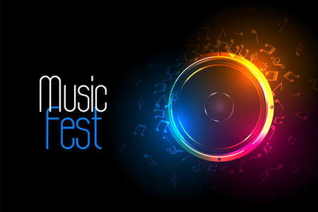 colorful sound speaker with sound notes for musical fest background vectorのイラスト素材