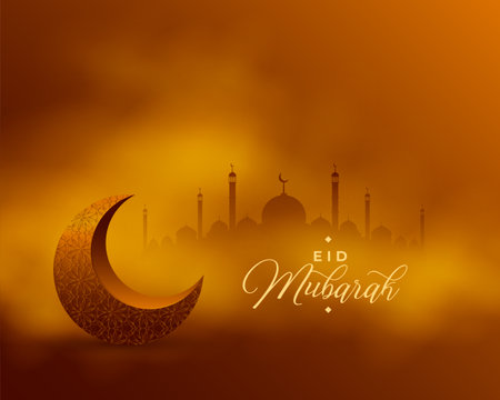 realistic crescent on eid mubarak festival background with smoke effect vectorのイラスト素材