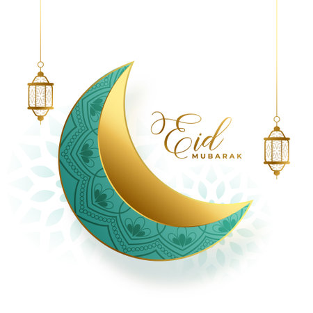 eid mubarak white wishes card with elegant crescent and fanoos vectorのイラスト素材
