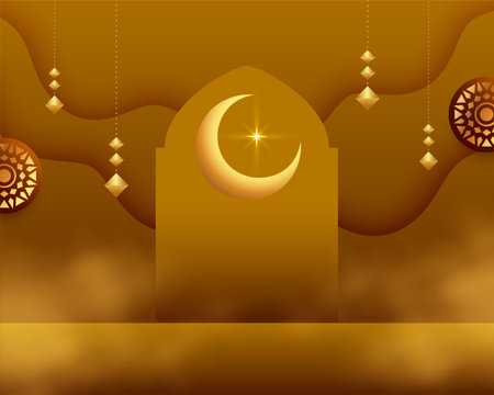 traditional eid mubarak festive card with islamic moon design vectorのイラスト素材
