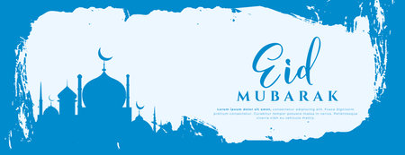 brush stroke style eid ul fitr wishes banner with arabic mosque vectorのイラスト素材