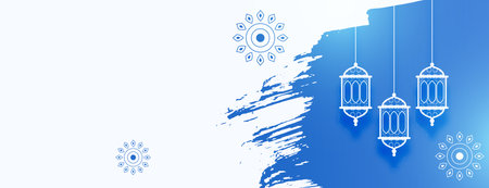 islamic style grungy banner with lantern decoration and text space vectorのイラスト素材