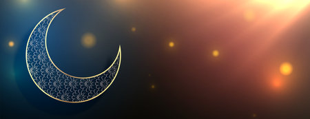 eid mubarak celebration banner with artistic cresecnt and light effect vectorのイラスト素材