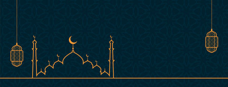 eid mubarak minimal banner with line style islamic mosque design vectorのイラスト素材
