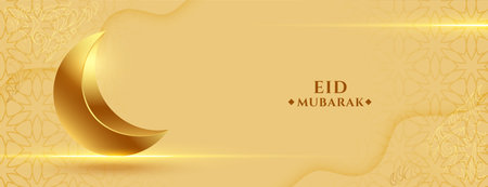 celebrate the holy festival eid ul fitr poster with golden 3d crescent vectorのイラスト素材