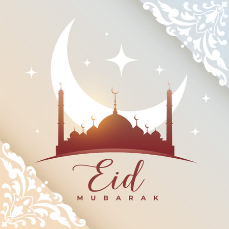 traditional eid mubarak holiday card with mosque silhouette vectorのイラスト素材