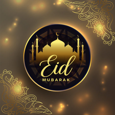 stylish eid mubarak shiny background with golden mosque vectorのイラスト素材