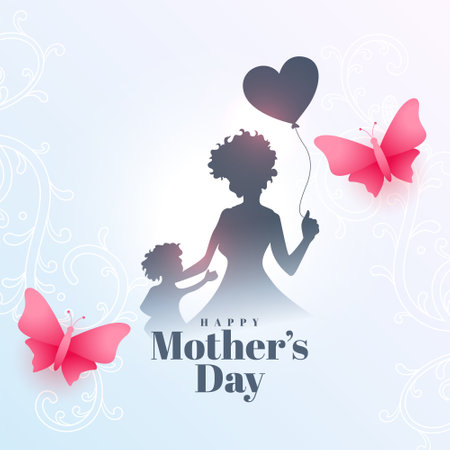 decorative mothers day greeting background with butterfly and heart balloon vectorのイラスト素材