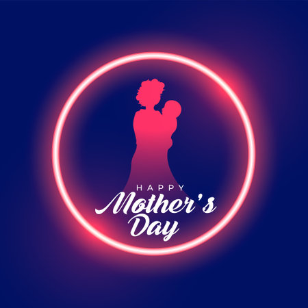 eye catching mothers day holiday background with glowing neon frame vectorのイラスト素材