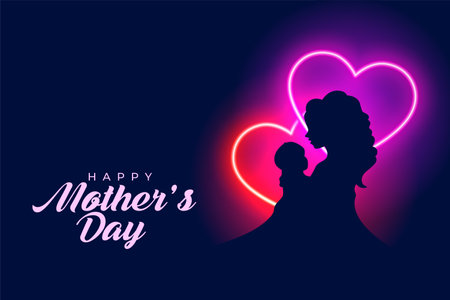 beautiful happy mother's day card with glowing neon heart vectorのイラスト素材