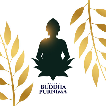 happy buddha purnima festive background with golden leaves vectorのイラスト素材