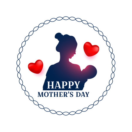 happy mothers day lovely background with mom and child silhouette vectorのイラスト素材