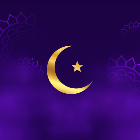 shiny crescent symbol on purple background with smoke effect vectorのイラスト素材