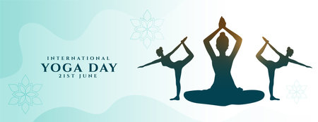 elegant international yoga day banner with exercise posture design vectorのイラスト素材