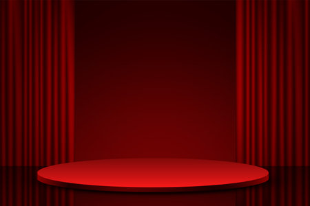 3d podium platform for product display with luxurious velvet curtain vectorのイラスト素材