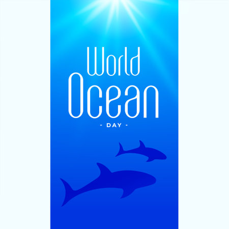 8th june world ocean day concept poster with sun rays effect vectorのイラスト素材