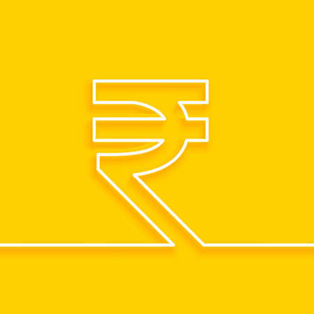 line style indian inr rupee symbol yellow background design vectorのイラスト素材