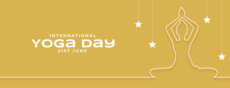 decorative international yoga day wellness banner in line style vectorのイラスト素材