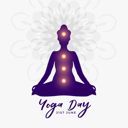 international yoga day background with glowing inner chakra design vectorのイラスト素材