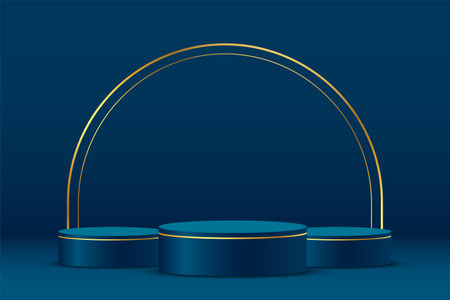 3d style fashionable pedestal round platform background with golden touch vectorのイラスト素材