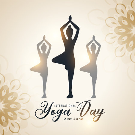 beautiful international yoga day background with women silhouette vectorのイラスト素材